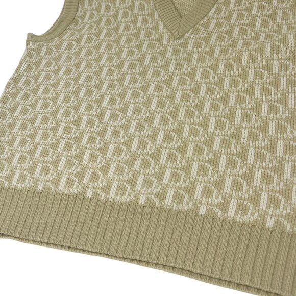 Christian Dior Vintage Logo Trotter Monogram Knit Vest #M Beige Wool [103477] - Picture 7 of 10